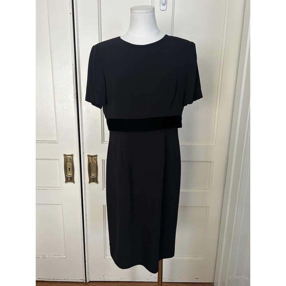 Vintage 90s Talbots Velvet Trim Sheath Dress Womens Size 10 Black Classic Preppy